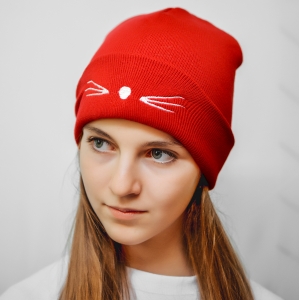 Шапка котенок красная 