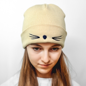 Шапка котенок бежевая