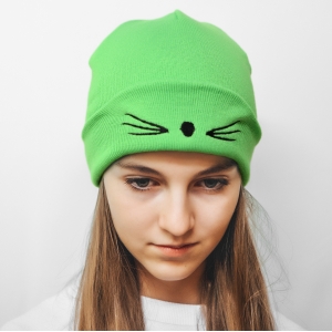Шапка котенок салатовая