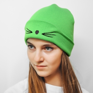 Шапка котенок салатовая
