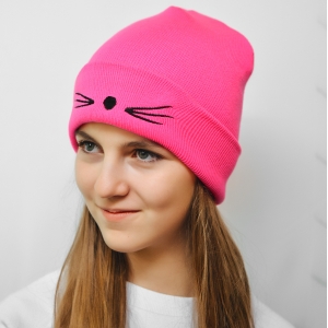 Шапка котенок малиновая