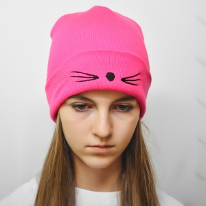 Шапка котенок малиновая