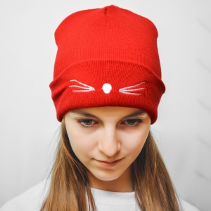 Шапка котенок красная 