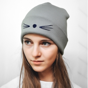 Шапка котенок серая