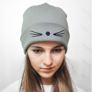 Шапка котенок серая