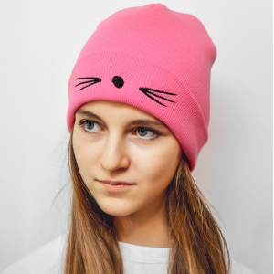 Шапка котенок розовая