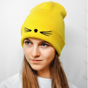Шапка котенок желтая