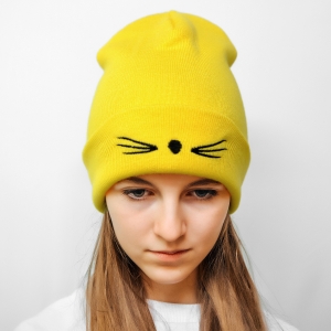 Шапка котенок желтая