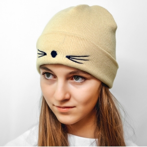 Шапка котенок бежевая
